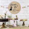 Personalised bridal shower welcome announcement round wooden wall sign plaque