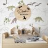 kids dinosaurs Personalised wall decor name welcome announcement round wooden wall sign plaque
