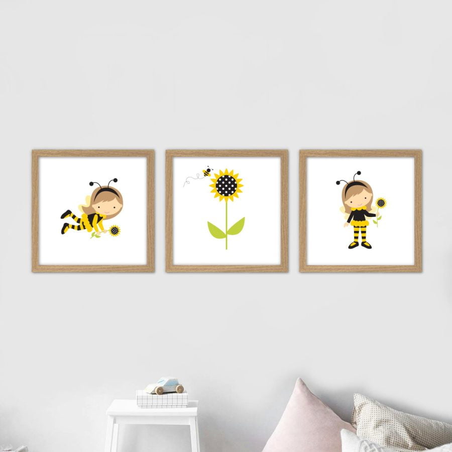 Bee girl Wall Art poster set digital print